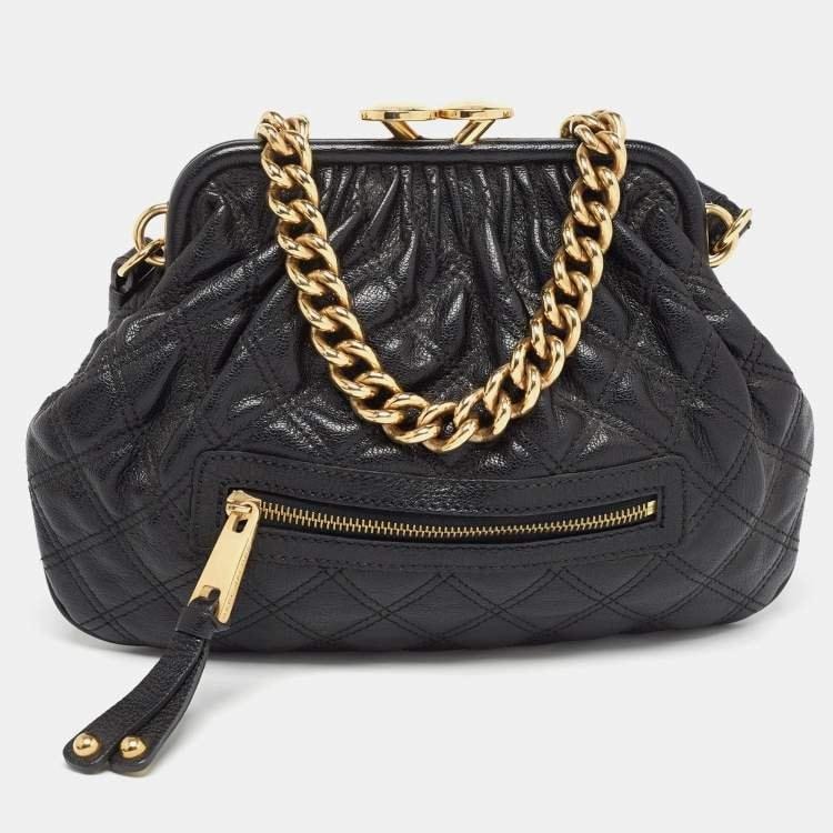 Marc Jacobs Stam Bag Womens Medium Black Quilted Leather Chain Satchel Good